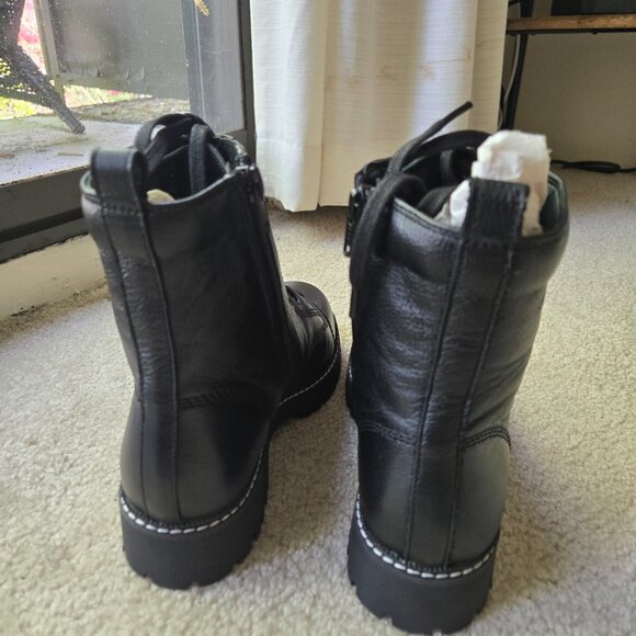 BRAND NEW River Island black leather combat boots UK 4/EUR 37/US size 7 wide fit - Picture 4 of 6